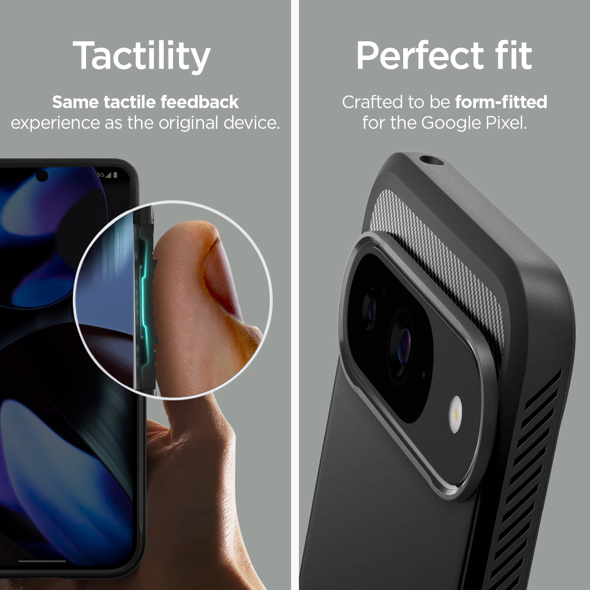 ACS07685 - Pixel 9 Pro Case Rugged Armor in Matte Black tactility same tactile feedback experience as the original device. Perfect fit crafted to be form fitted for the google pixel.