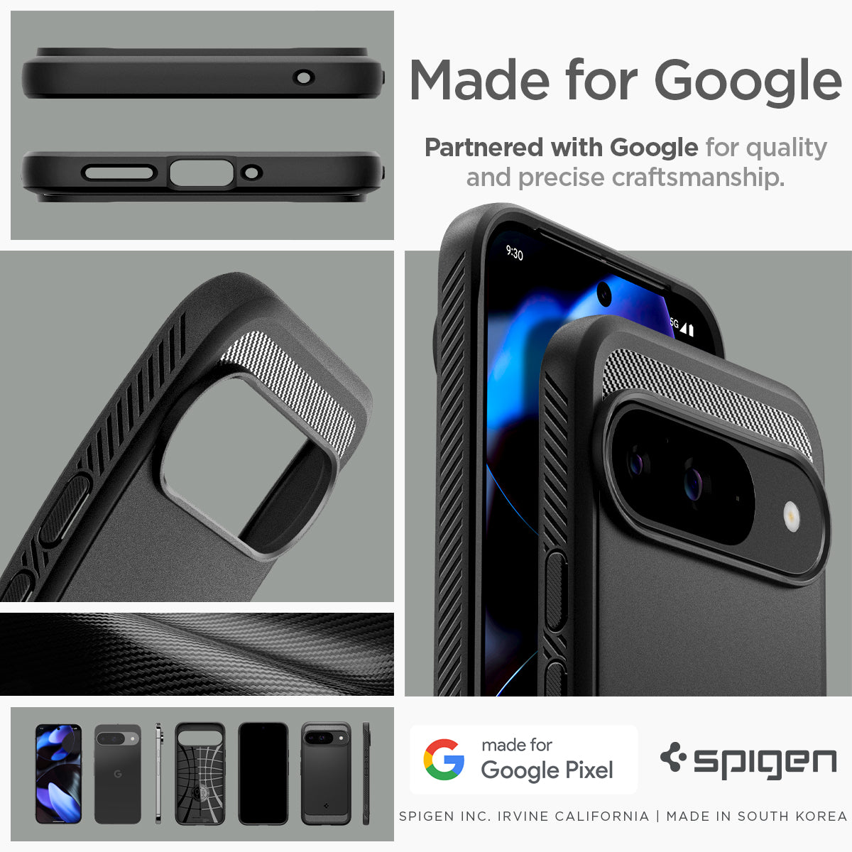 ACS07685 - Pixel 9 Pro Case Rugged Armor in Matte Black made for google partnered with google for quality and precise craftsmanship.
