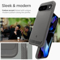ACS07783 - Pixel 9 Pro Case Rugged Armor in Marble Gray sleek and modern carbon accent hinted with unique modern pattern along the profile.
