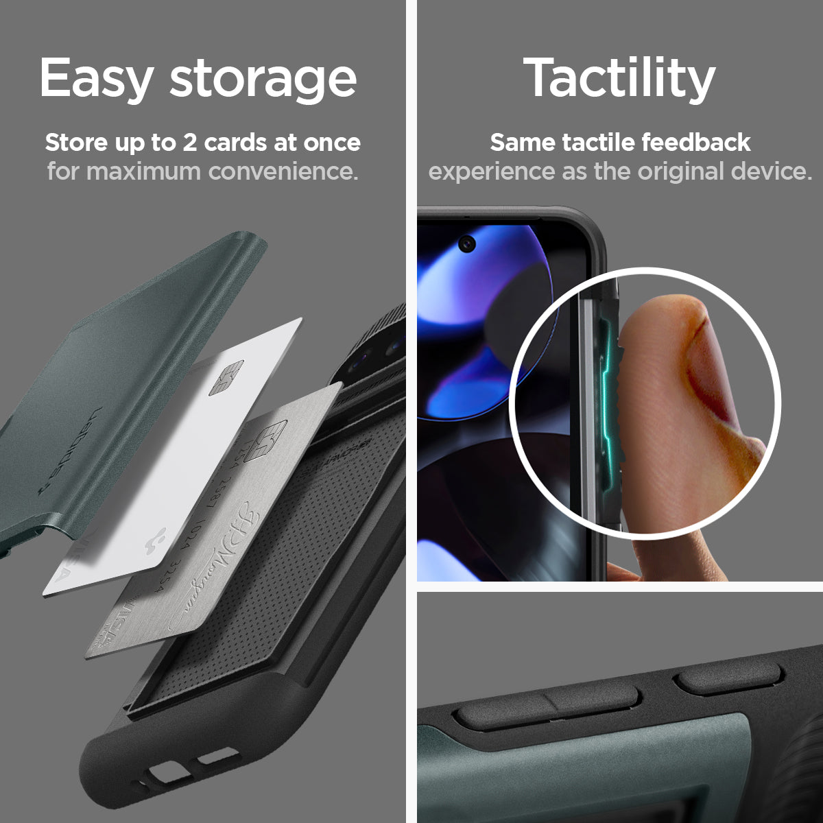 ACS07696 - Pixel 9 Pro Case Slim Armor CS in Abyss Green Easy storage. store up to 2 cards at once for maximum convenience. Tactility Same tactile feedback experience as the original device.