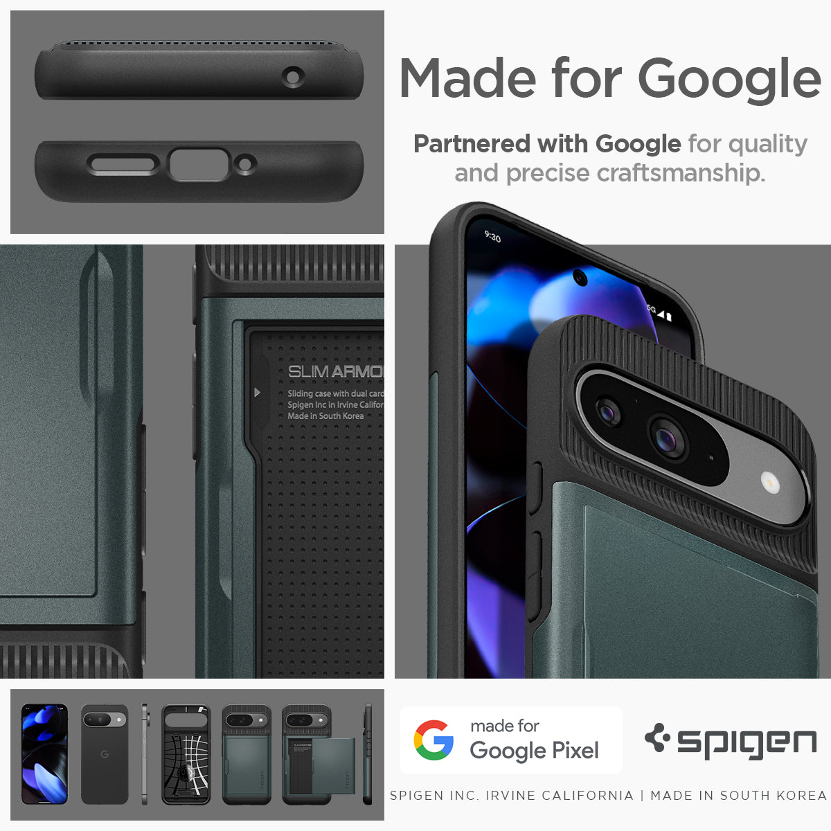 ACS07696 - Pixel 9 Pro Case Slim Armor CS in Abyss Green made for google. Partnered with google for quality and precise craftsmanship.