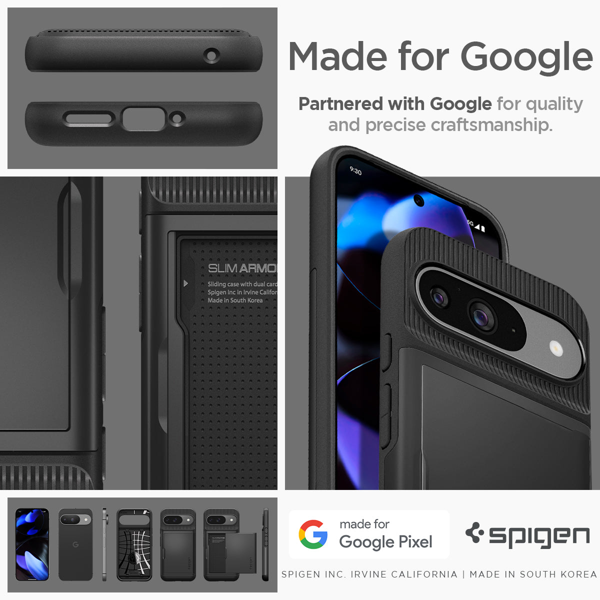 ACS07695 - Pixel 9 Pro Case Slim Armor CS in Black made for google. Partnered with google for quality and precise craftsmanship.