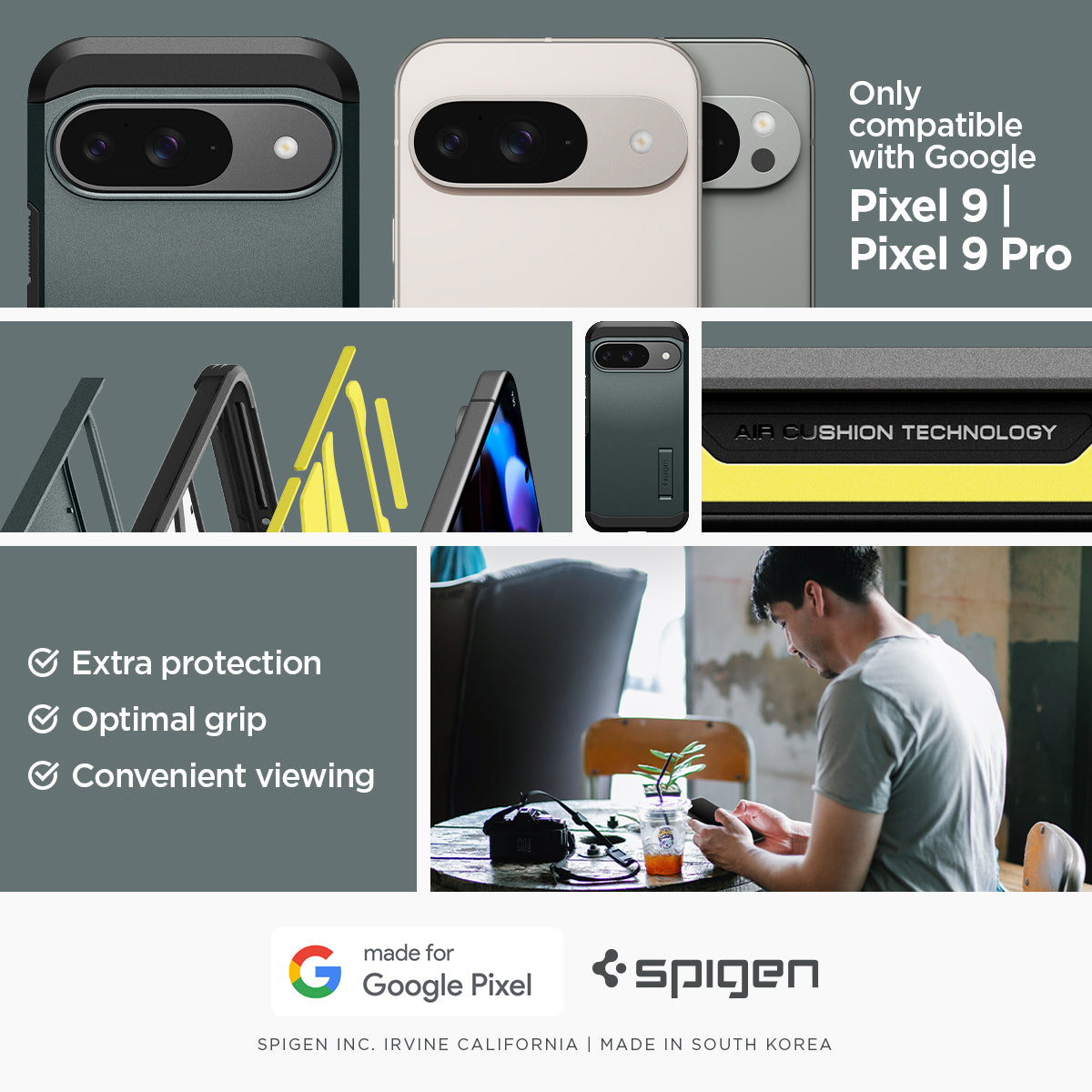 ACS07694 - Pixel 9 Pro Case  Tough Armor in Abyss Green only compatible with Google Pixel 9, 9 pro. Extra protection, Optimal grip, Convenient viewing.