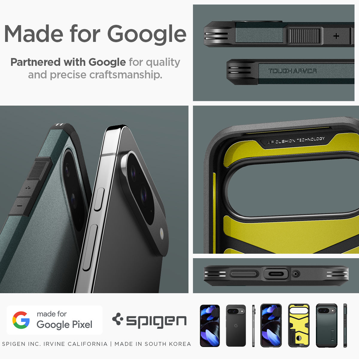 ACS07694 - Pixel 9 Pro Case  Tough Armor in Abyss Green made for google partnered with google for quality and precise craftsmanship.