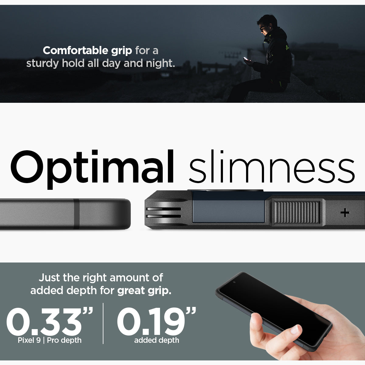ACS07692 - Pixel 9 Pro Case Tough Armor in Black comfortable grip for a sturdy hold all day and night. Optimal slimness. Just the right amount of added depth for great grip.