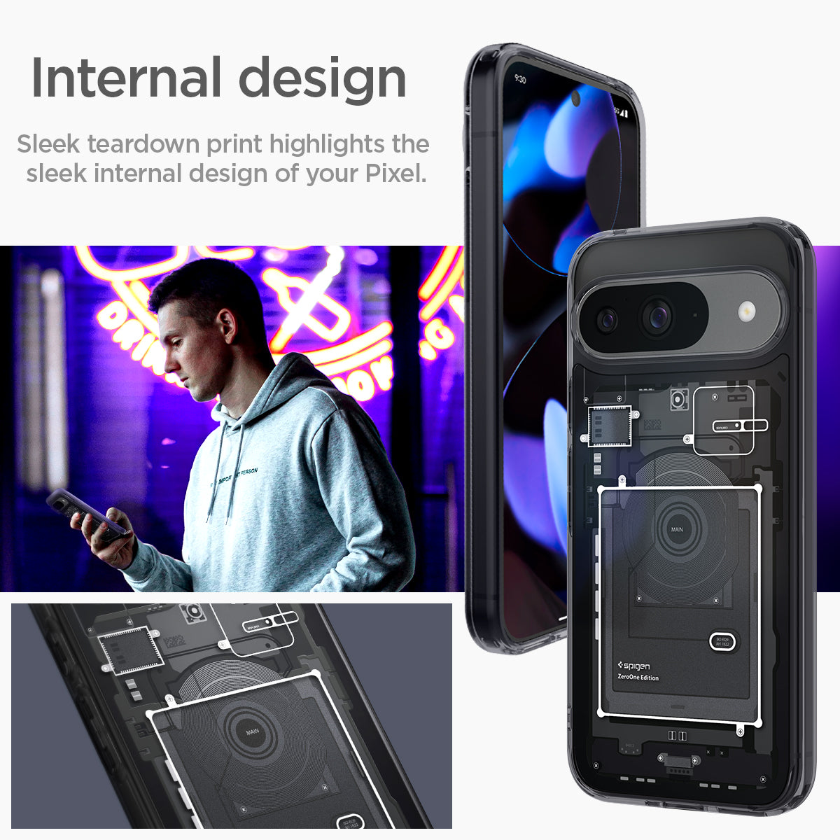 ACS07688 - Pixel 9 Pro Case Ultra Hybrid Zero One in Zero One  Sleek teardown print highlights the sleek internal design of your pixel.