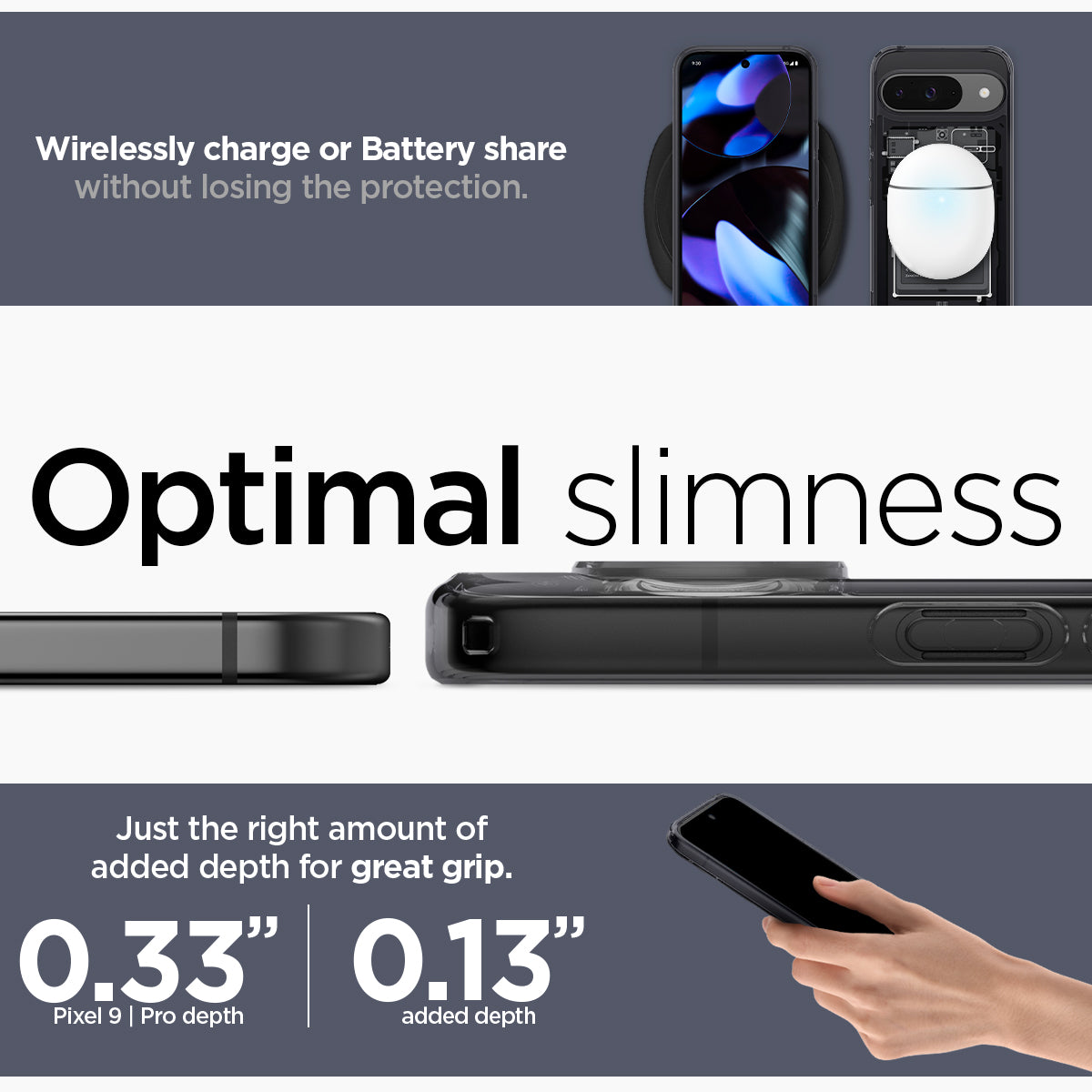 ACS07688 - Pixel 9 Pro Case Ultra Hybrid Zero One in Zero One  wirelessly charge or battery share without losing the protection. Optimal slimness. Just the right amount of added depth for great grip.
