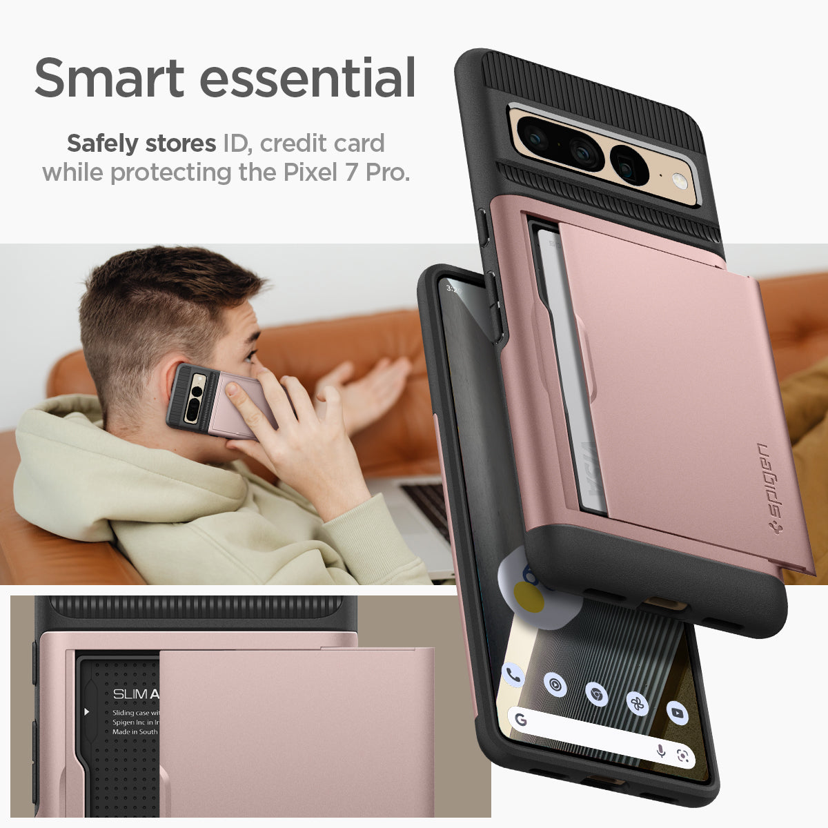 ACS04732 - Pixel 7 Pro Case Slim Armor CS in rose gold Smart essential. Safely stores ID, credit card while protecting the Pixel 7 Pro.