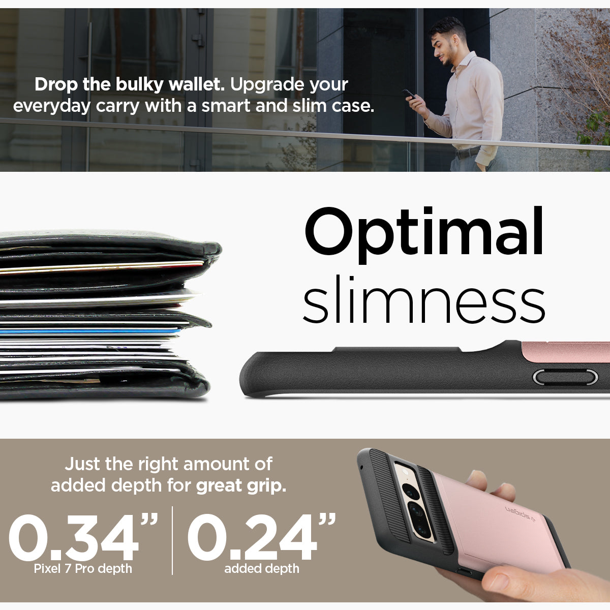 ACS04732 - Pixel 7 Pro Case Slim Armor CS in rose gold Drop the bulky wallet. Upgrade your everyday carry with a smart and slim case. Optimal slimness. Just the right amount of added depth for great grip.

