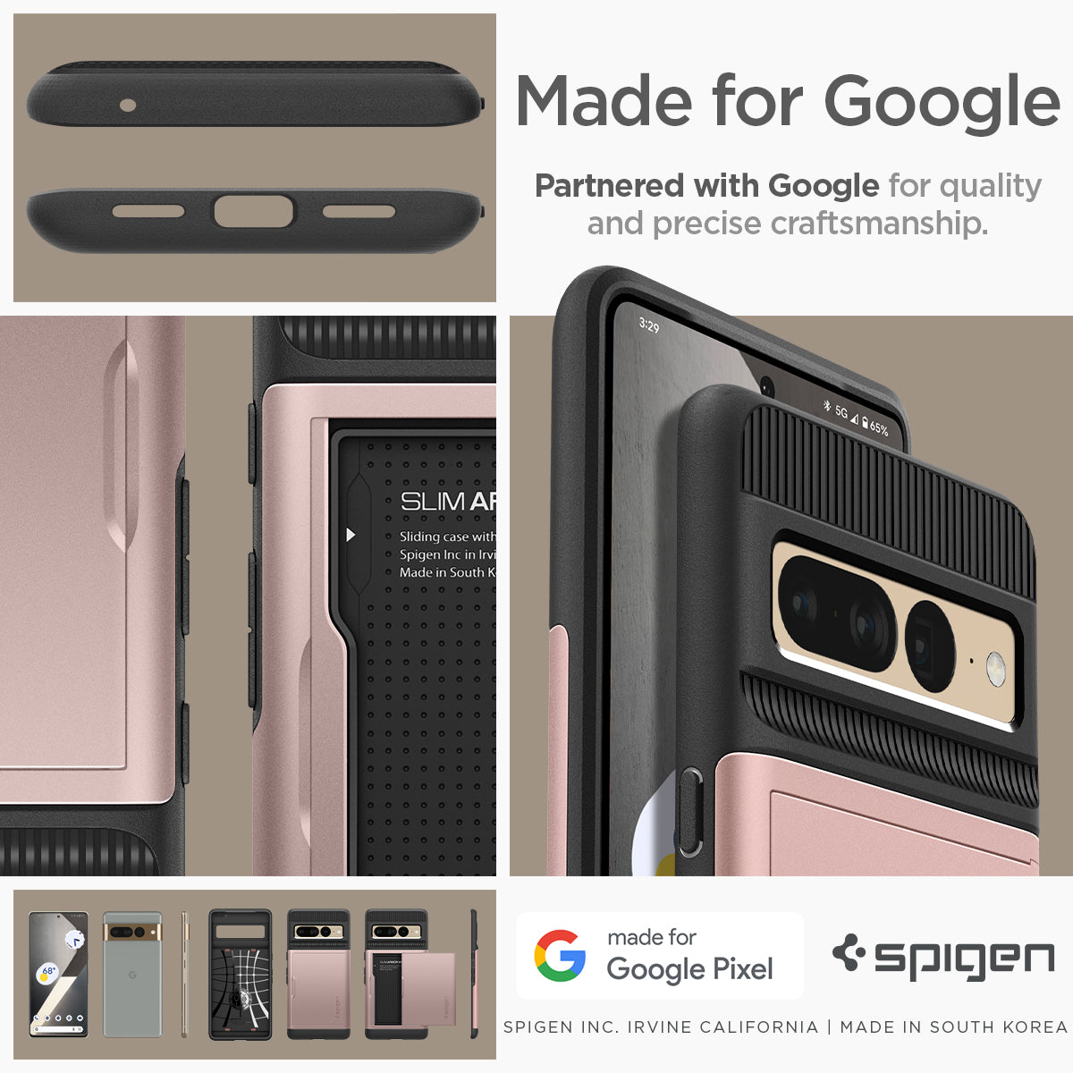 ACS04732 - Pixel 7 Pro Case Slim Armor CS in rose gold made for google. Partnered with google for quality and precise craftsmanship.
