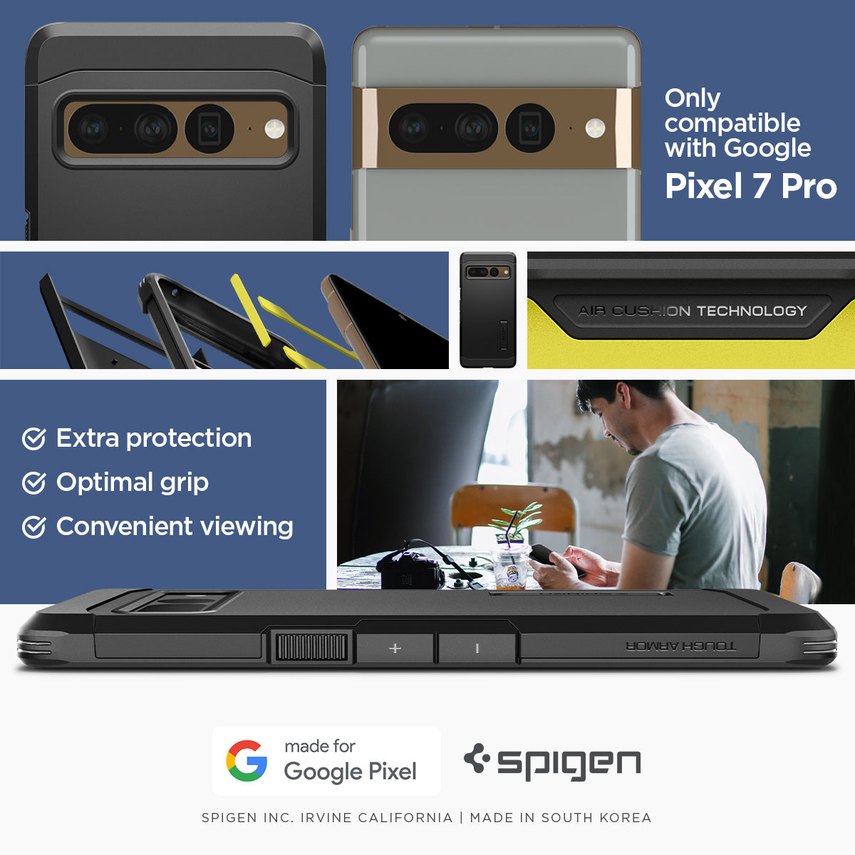 ACS04728 - Pixel 7 Pro Case Tough Armor in black only compatible with Google Pixel 7 pro. Extra protection, Optimal grip, Convenient viewing.