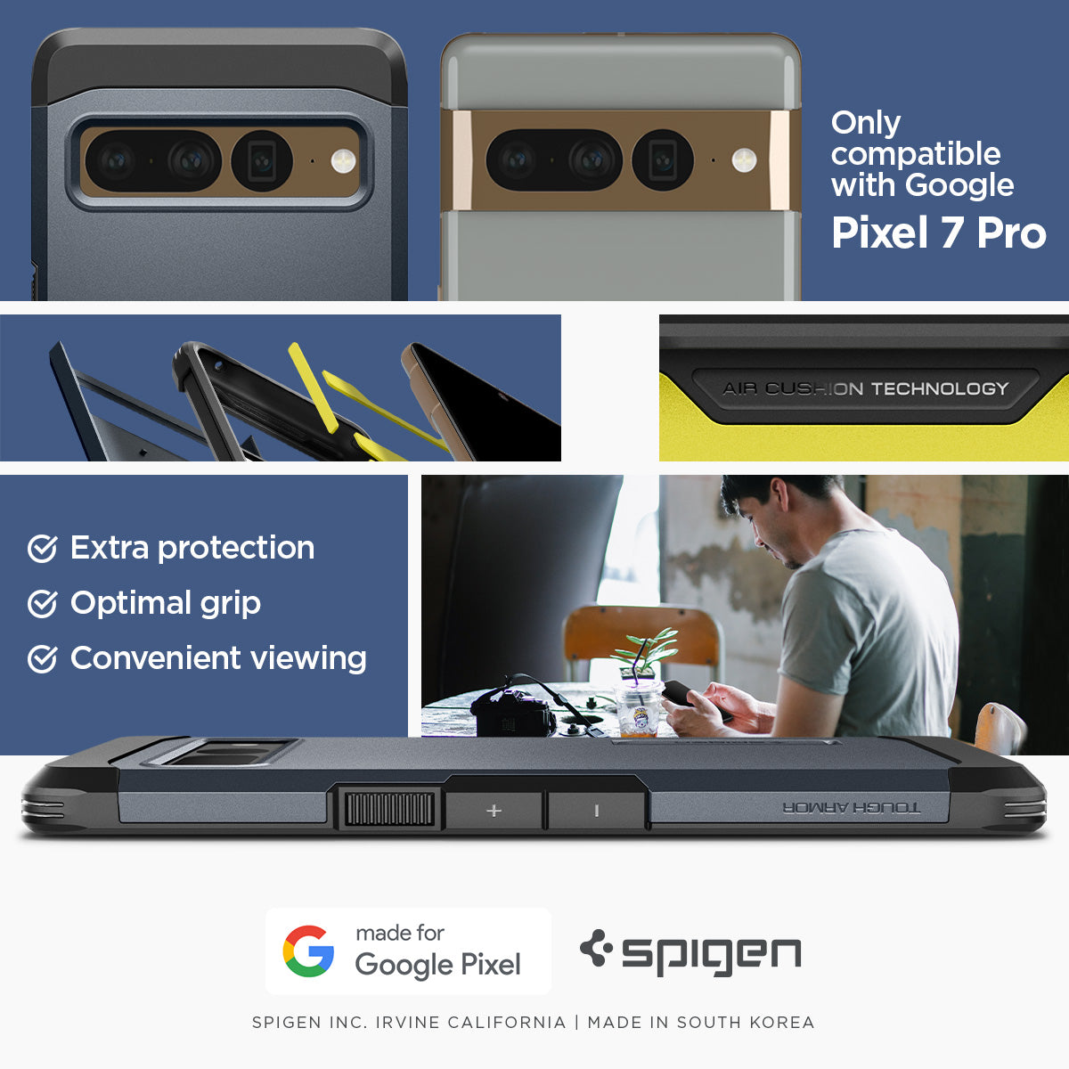 ACS04729 - Pixel 7 Pro Case Tough Armor in metal slate only compatible with Google Pixel 7 pro. Extra protection, Optimal grip, Convenient viewing.