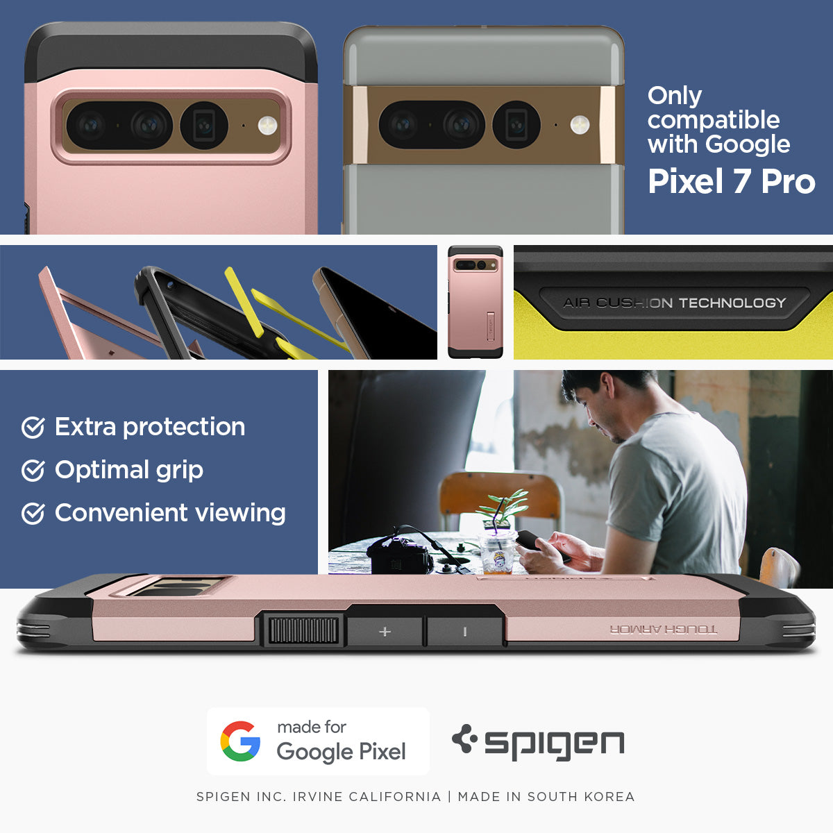 ACS04730 - Pixel 7 Pro Case Tough Armor in rose gold only compatible with Google Pixel 7 pro. Extra protection, Optimal grip, Convenient viewing.