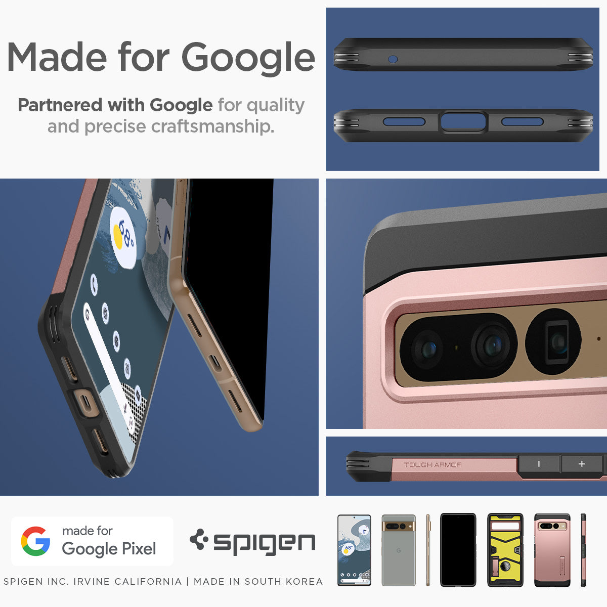 ACS04730 - Pixel 7 Pro Case Tough Armor in rose gold made for google partnered with google for quality and precise craftsmanship.