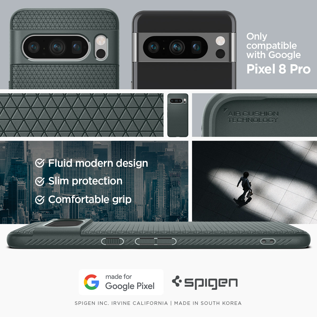 ACS06313 - Pixel 8 Pro Case Liquid Air in Abyss Green only compatible with Google Pixel 8 pro.