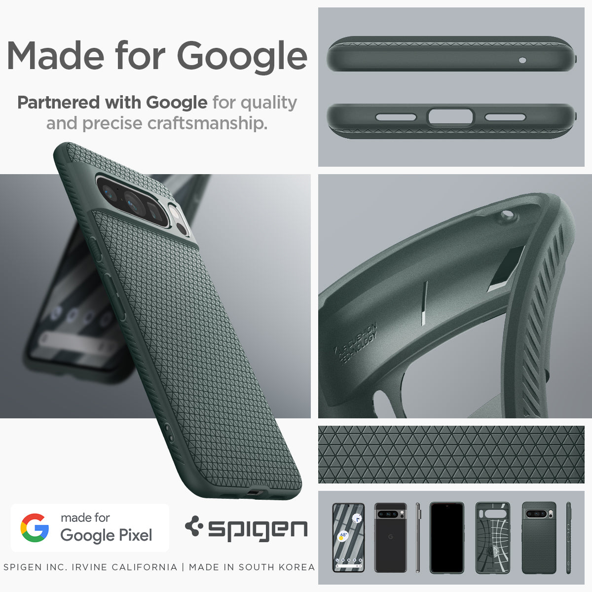 ACS06313 - Pixel 8 Pro Case Liquid Air in Abyss Green made for google partnered with google for quality and precise craftsmanship.
