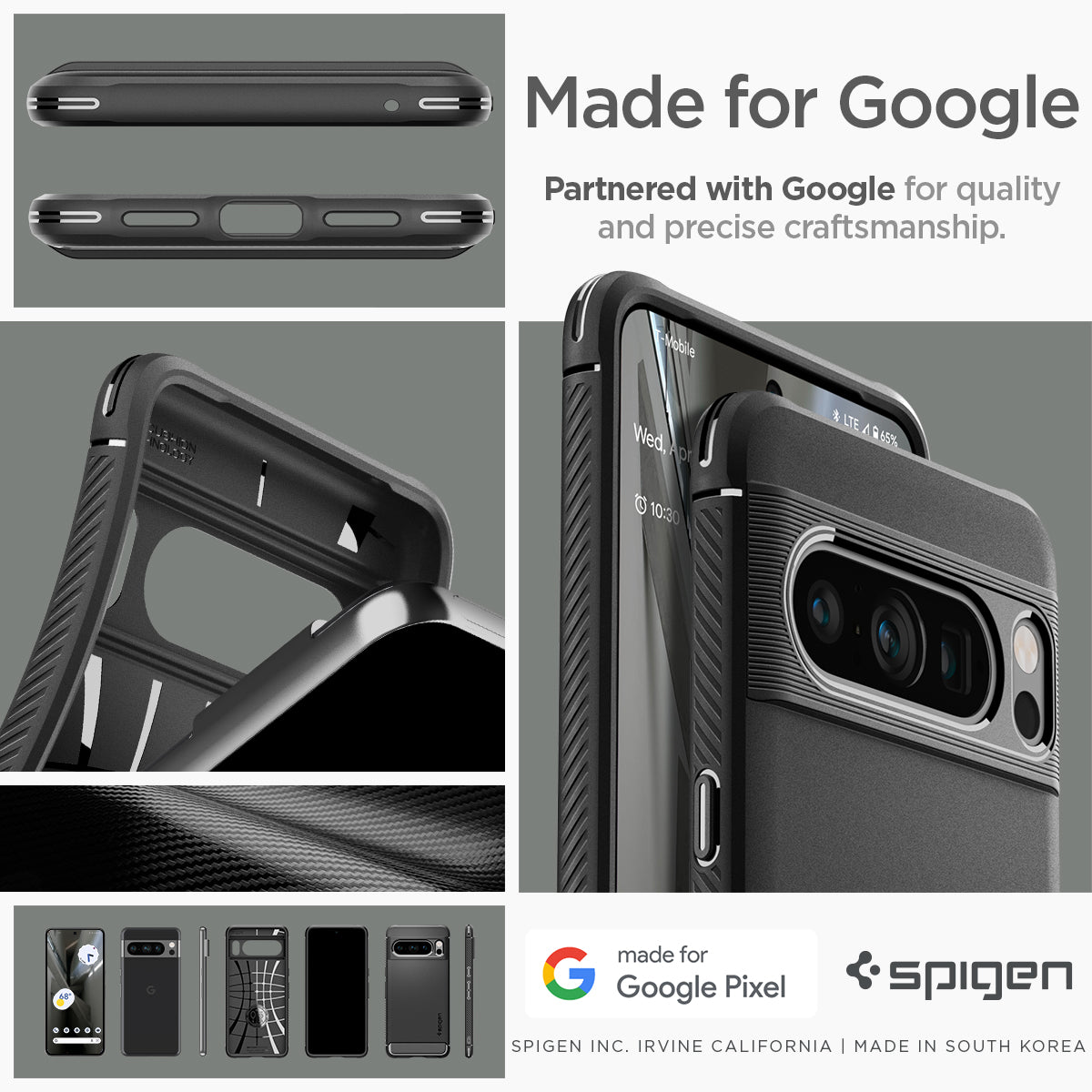ACS06314 - Pixel 8 Pro Case Rugged Armor in matte black made for google partnered with google for quality and precise craftsmanship.
