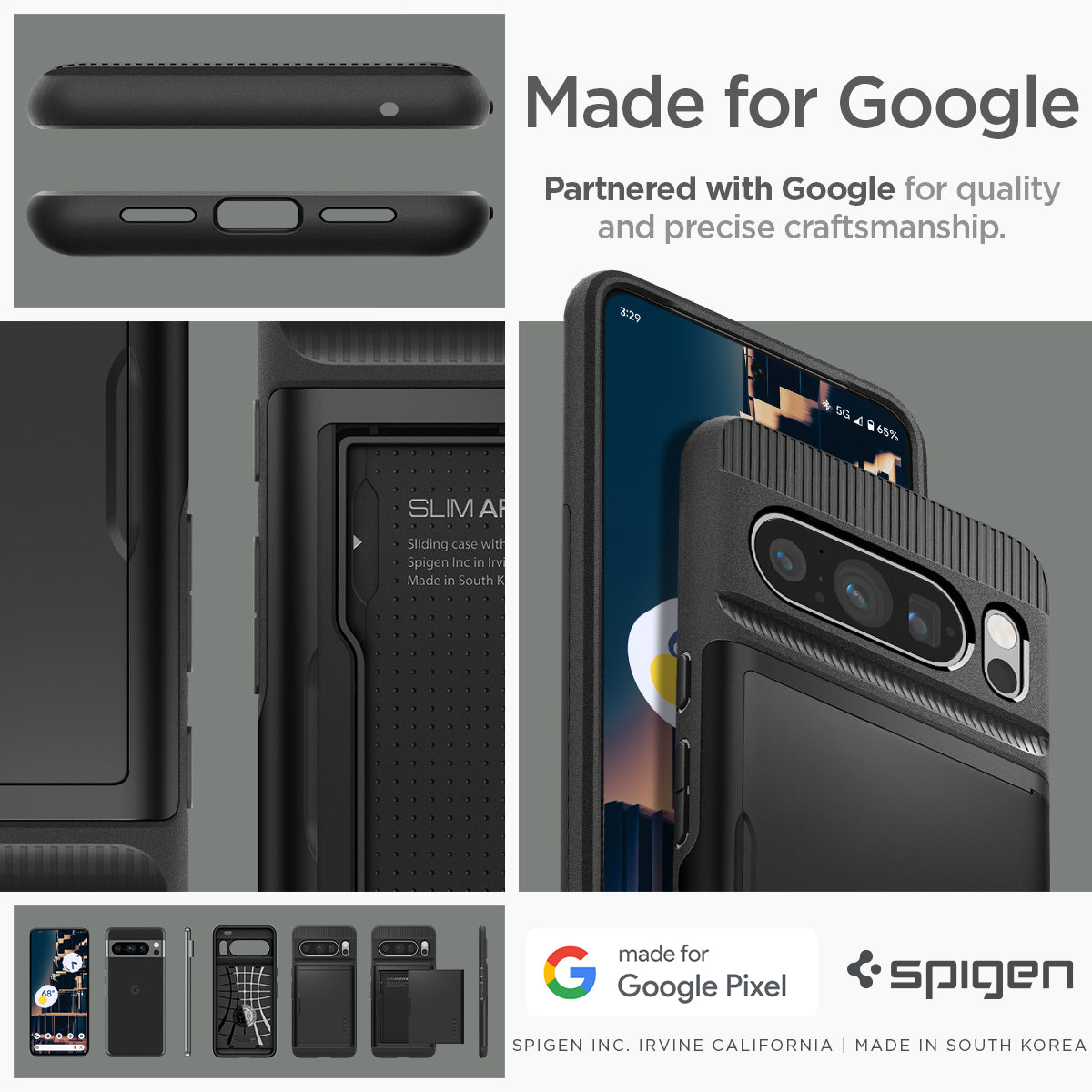 ACS06323 - Pixel 8 Pro Case Slim Armor CS in black made for google. Partnered with google for quality and precise craftsmanship.