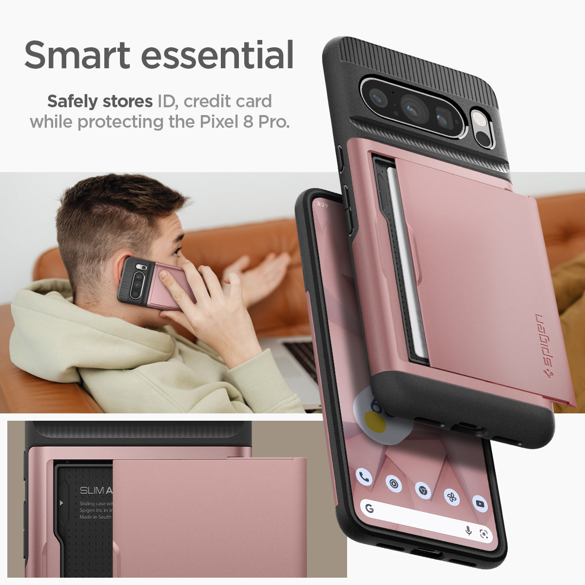 ACS06324 - Pixel 8 Pro Case Slim Armor CS in rose gold Smart essential. Safely stores ID, credit card while protecting the Pixel 8 Pro.