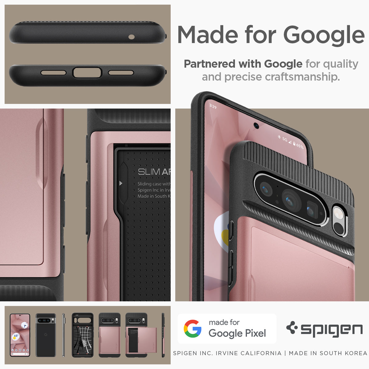 ACS06324 - Pixel 8 Pro Case Slim Armor CS in rose gold made for google. Partnered with google for quality and precise craftsmanship.
