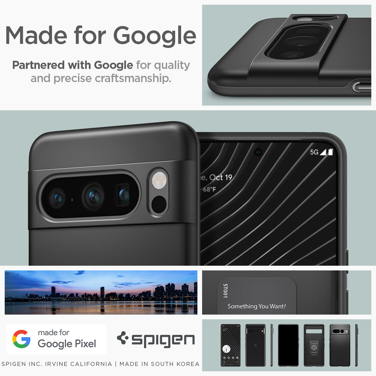 ACS06325 - Pixel 8 Pro Case Thin Fit in black made for google partnered with google for quality and precise craftsmanship.
