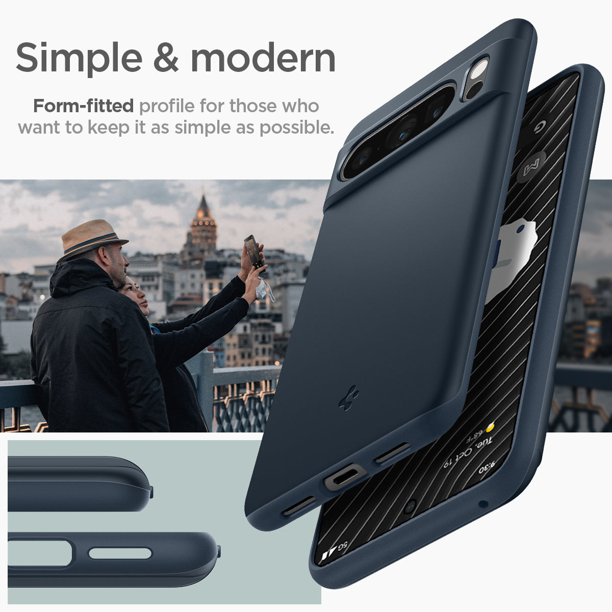 ACS06326 - Pixel 8 Pro Case Thin Fit in metal slate simple and modern. Form-fitted profile for those who want to keep it as simple as possible.