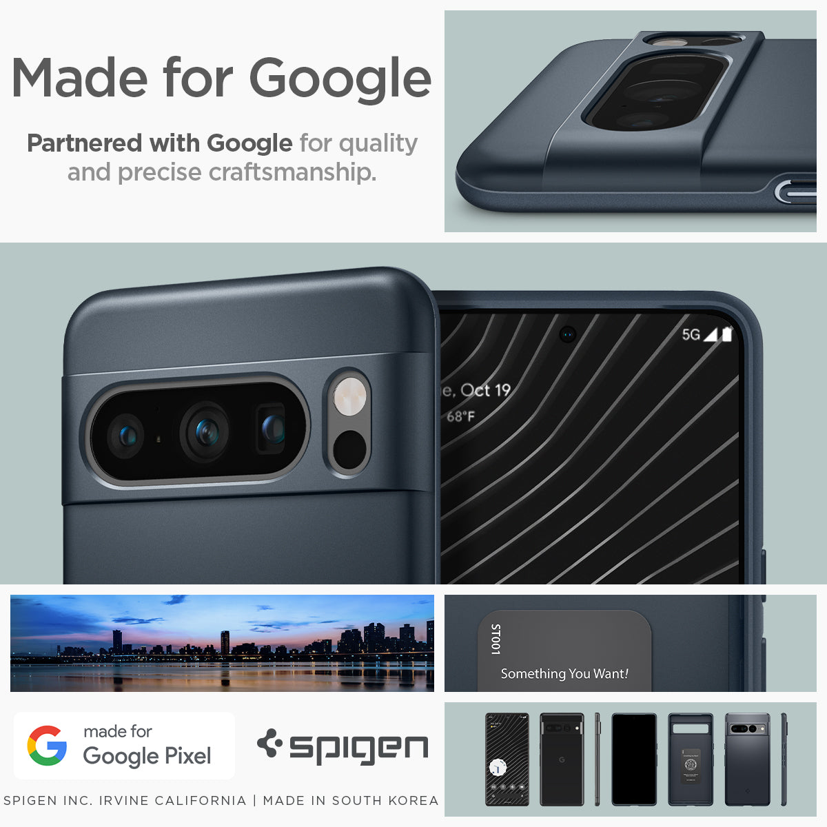 ACS06326 - Pixel 8 Pro Case Thin Fit in metal slate made for google partnered with google for quality and precise craftsmanship.
