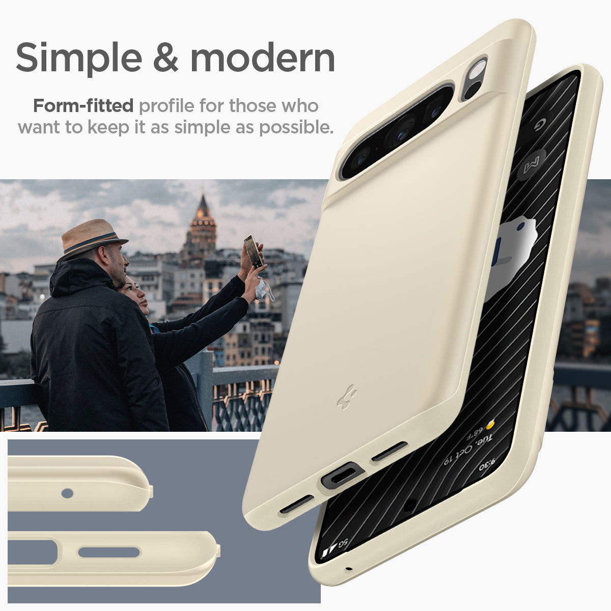 ACS06328 - Pixel 8 Pro Case Thin Fit in mute beige Form-fitted profile for those who want to keep it as simple as possible.