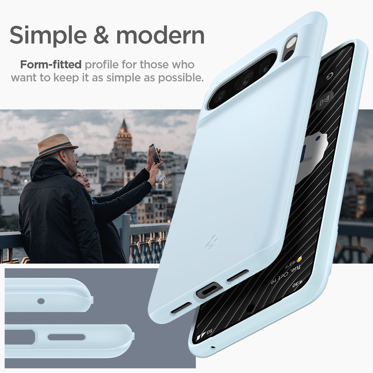 ACS06327 - Pixel 8 Pro Case Thin Fit in mute blue Form-fitted profile for those who want to keep it as simple as possible.