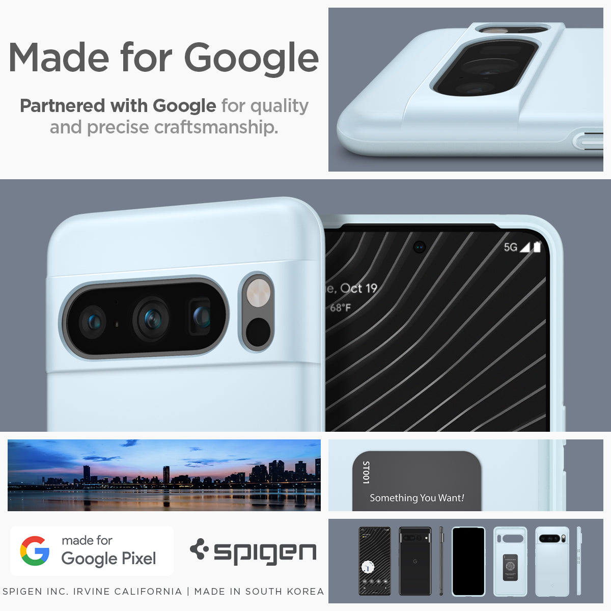ACS06327 - Pixel 8 Pro Case Thin Fit in mute blue made for google partnered with google for quality and precise craftsmanship.
