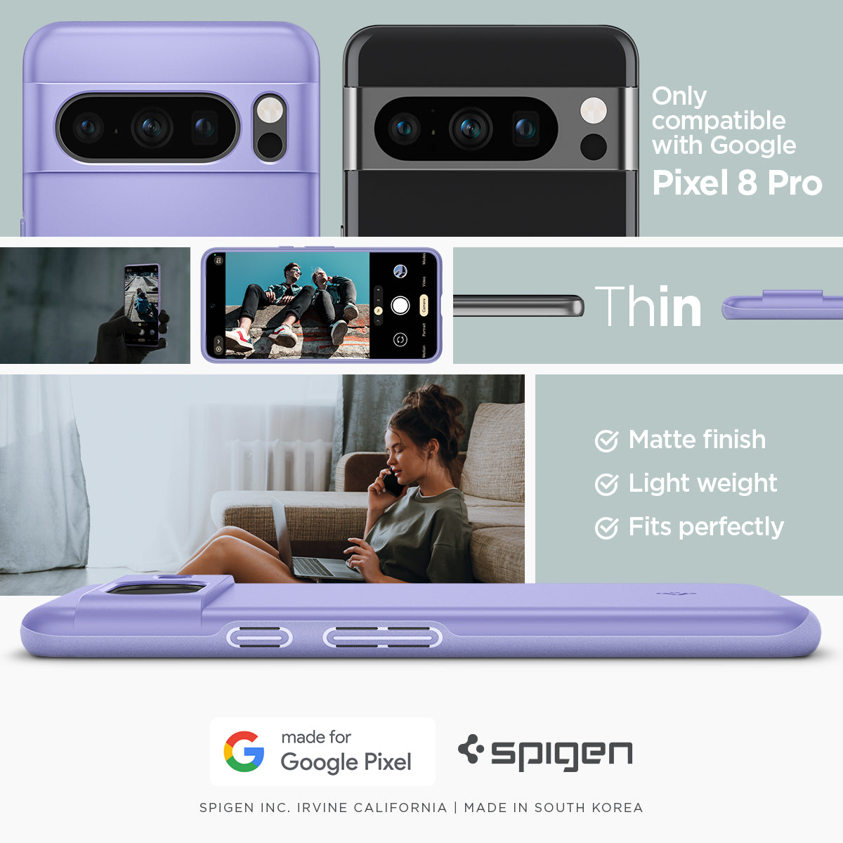ACS06329 - Pixel 8 Pro Case Thin Fit in awesome violet only compatible with google pixel 8 pro. thin. matte finish. light weight. fits perfectly. made for google.

