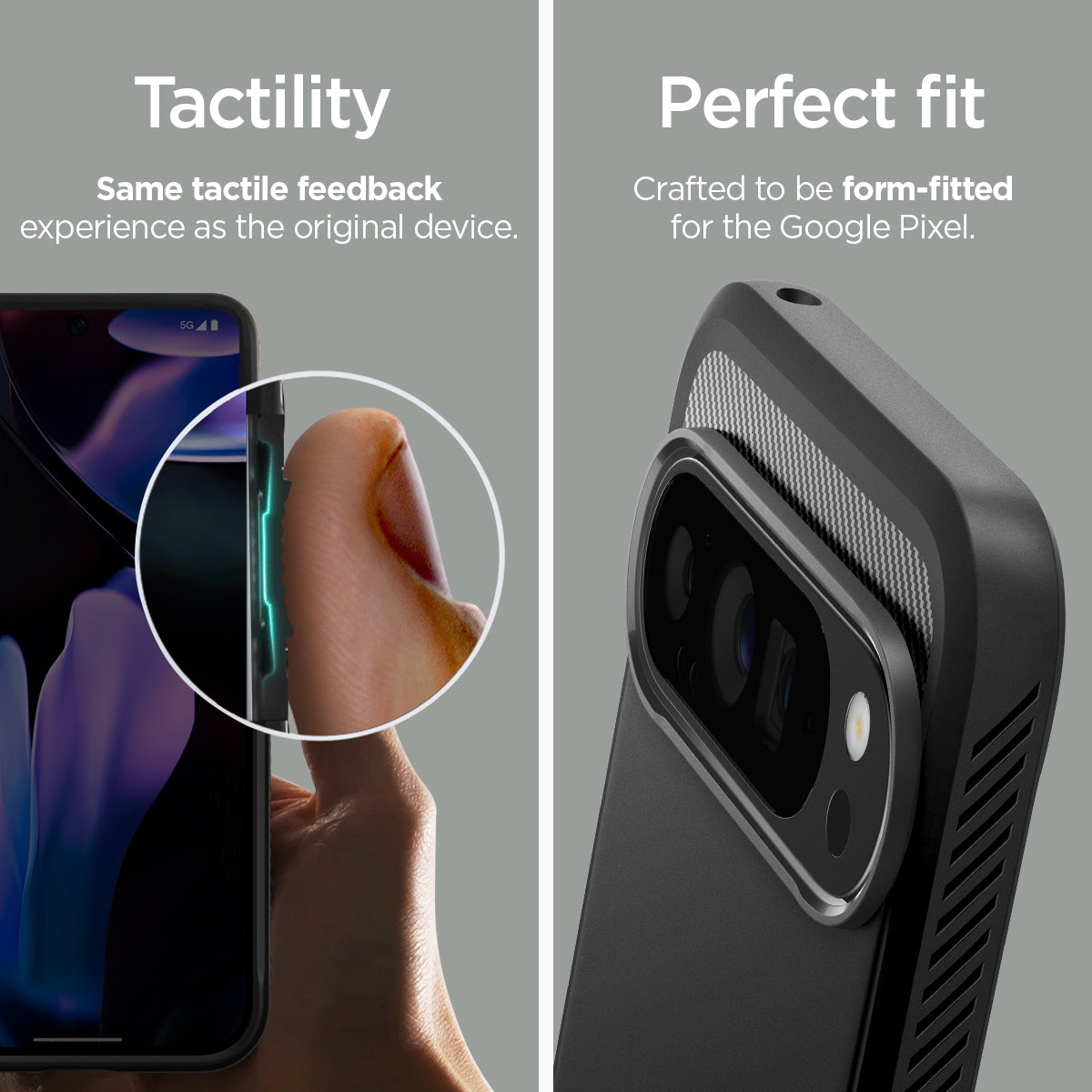 ACS07719 - Pixel 9 Pro XL Case Rugged Armor in Matte Black tactility same tactile feedback experience as the original device. Perfect fit crafted to be form fitted for the google pixel.