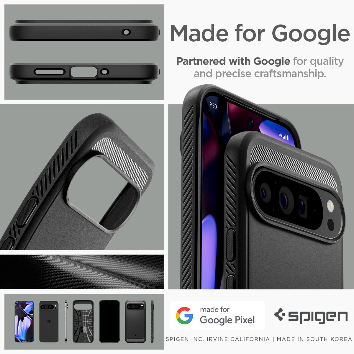 ACS07719 - Pixel 9 Pro XL Case Rugged Armor in Matte Black made for google partnered with google for quality and precise craftsmanship.
