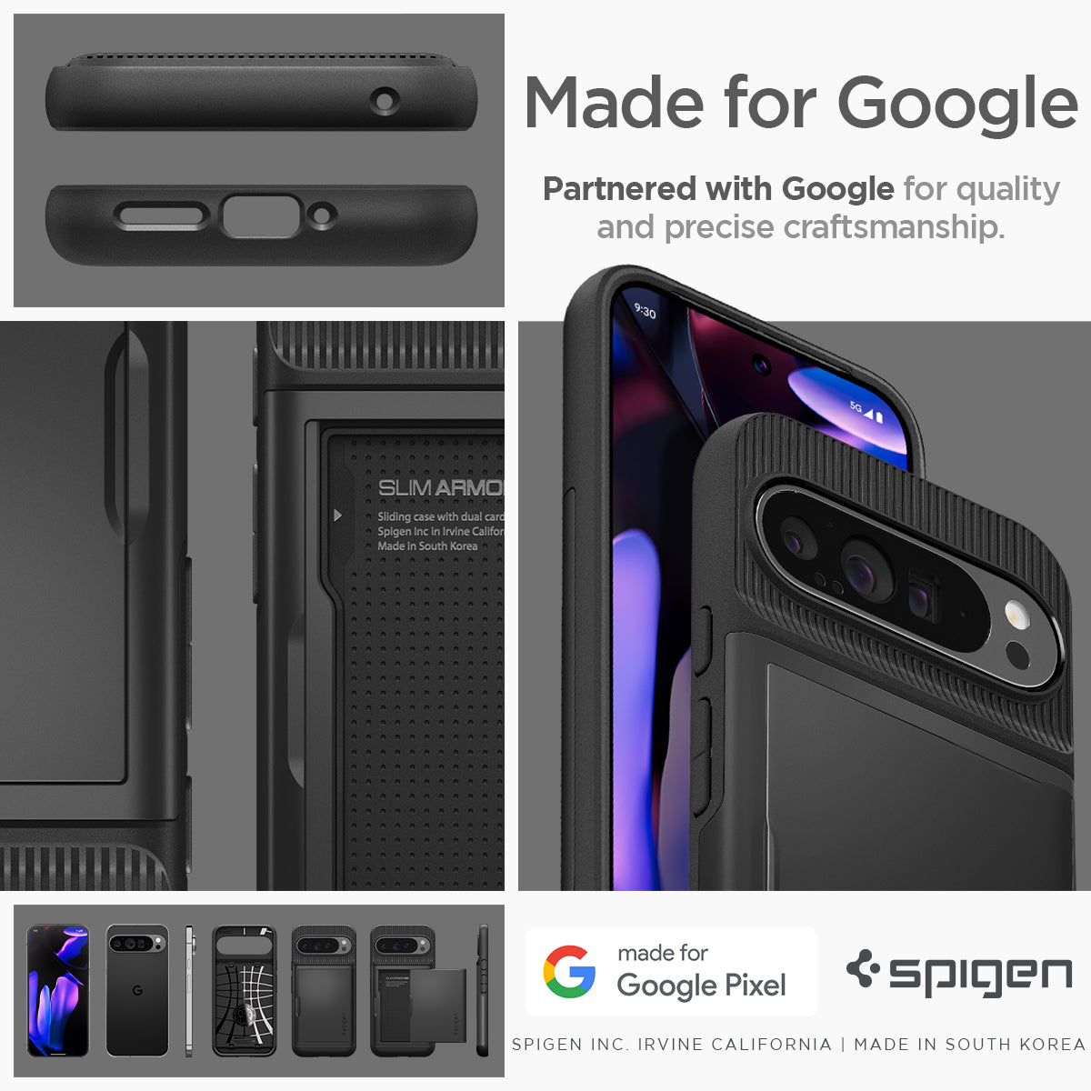 ACS07729 - Pixel 9 Pro XL Case Slim Armor CS in Black made for google. Partnered with google for quality and precise craftsmanship.