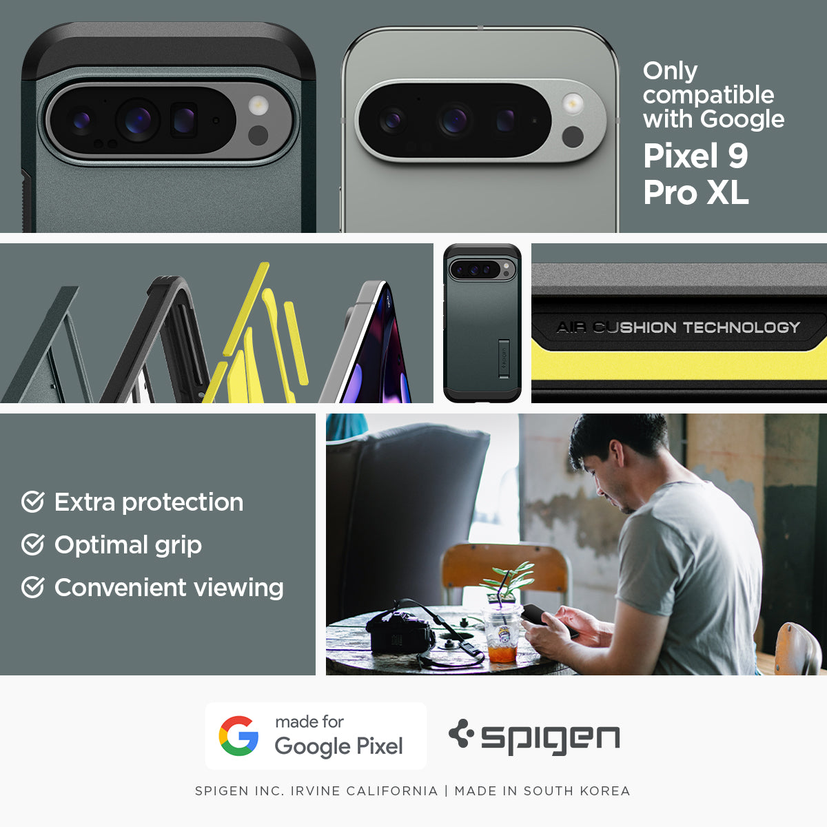 ACS07728 - Pixel 9 Pro XL Case Tough Armor in Abyss Green only compatible with Google Pixel 9 pro XL. Extra protection, Optimal grip, Convenient viewing.