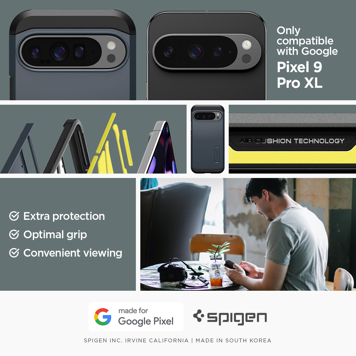 ACS07727 - Pixel 9 Pro XL Case Tough Armor in Metal Slate only compatible with Google Pixel 9 pro XL. Extra protection, Optimal grip, Convenient viewing.
