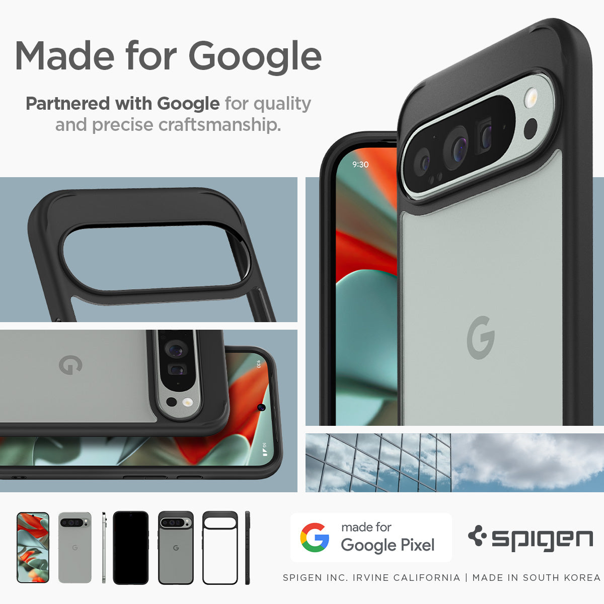 ACS07724 - Pixel 9 Pro XL Case Ultra Hybrid in Matte Black made for google partnered with google for quality and precise craftsmanship.
