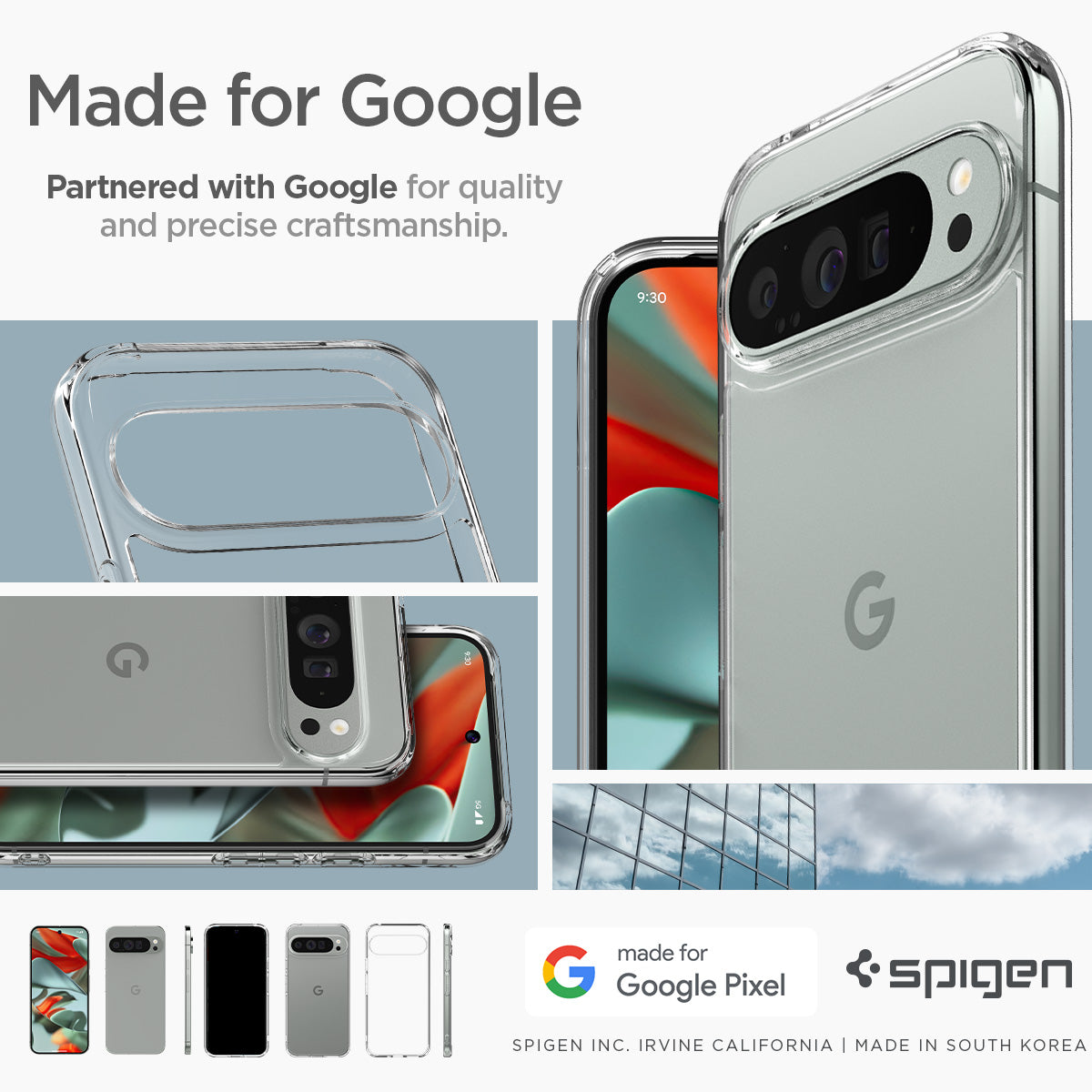 ACS08934 - Pixel 9 Pro XL Case Ultra Hybrid in Crystal Clear made for google partnered with google for quality and precise craftsmanship.