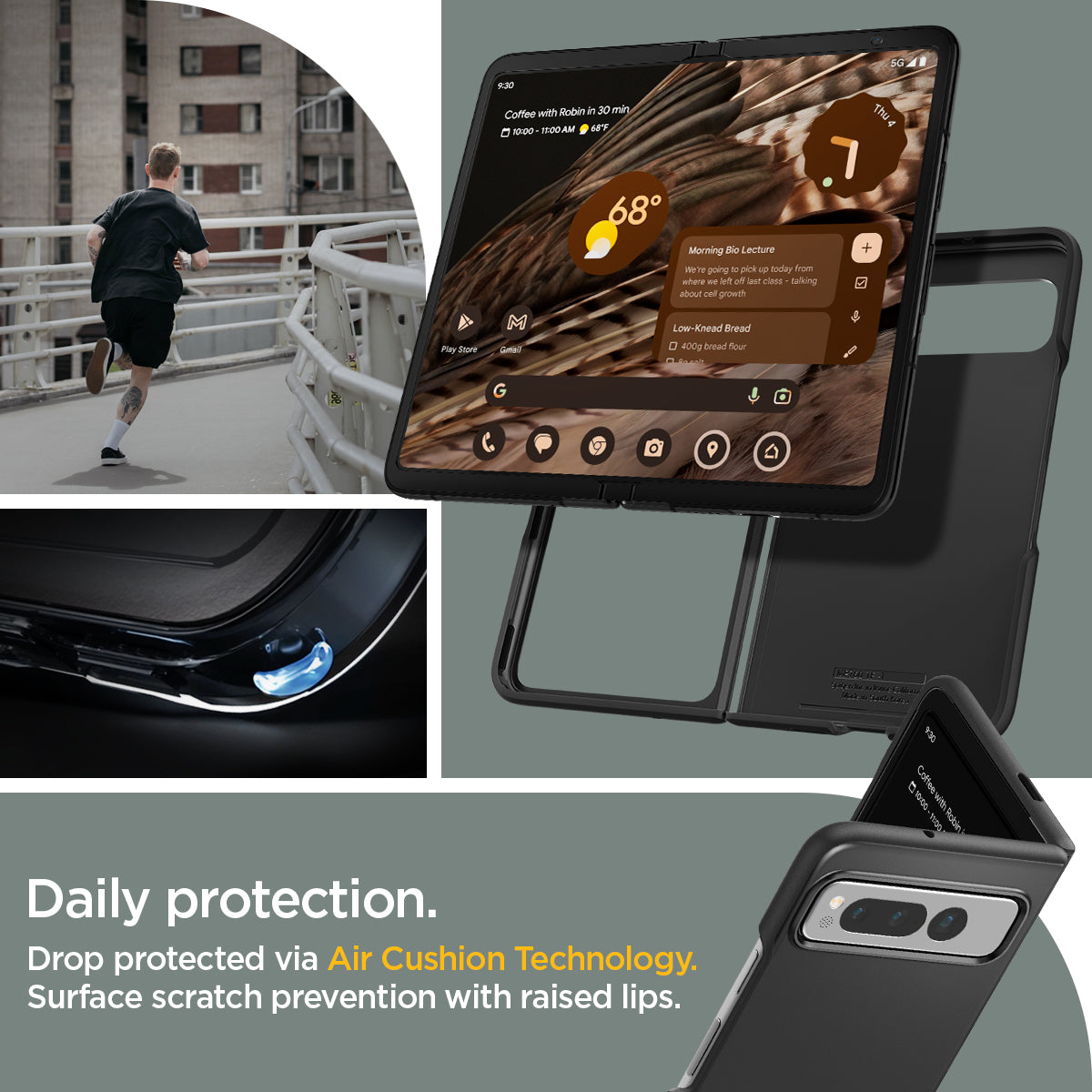 ACS05919 - Pixel Fold Series Case Thin Fit in black daily protection drop protected via Air cushion technology. Surface scratch prevention with raised lips.
