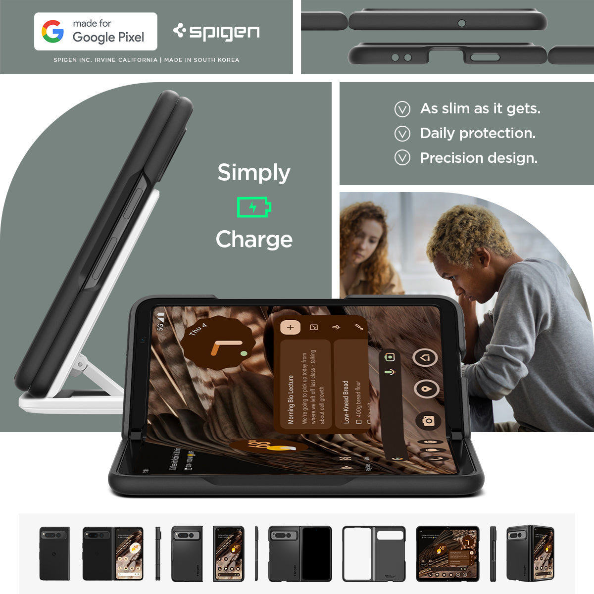 ACS05919 - Pixel Fold Series Case Thin Fit in black simply charge. made for google. As slim as it gets. Daily protection. Precision design.