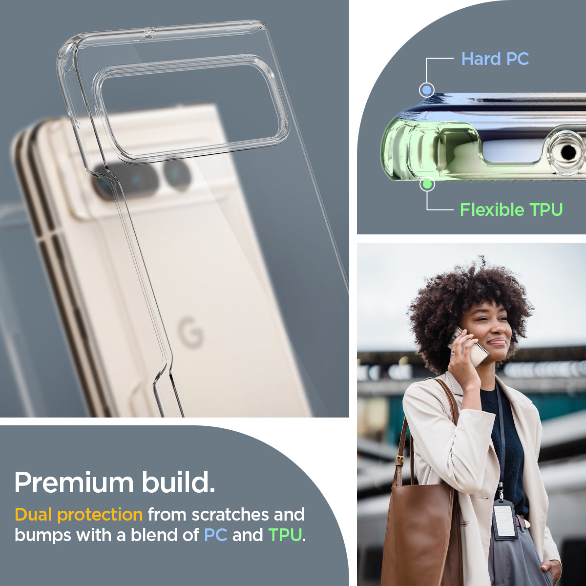 ACS05921 - Pixel Fold Series Case Ultra Hybrid in crystal clear premium build. dual protection from scratches and bumps with a blend of PC and TPU.