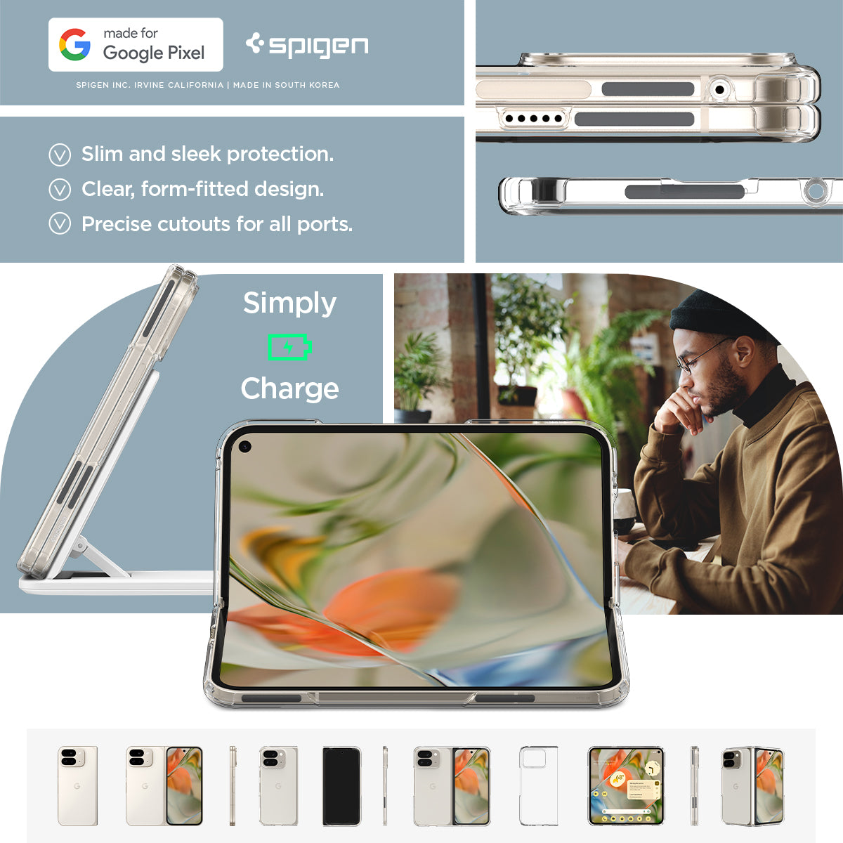 ACS07588 - Pixel 9 Pro Fold Case Ultra Hybrid in Crystal Clear made for google pixel. Slim and sleek protection. Clear form fitted design. Precise cutouts for all ports.
