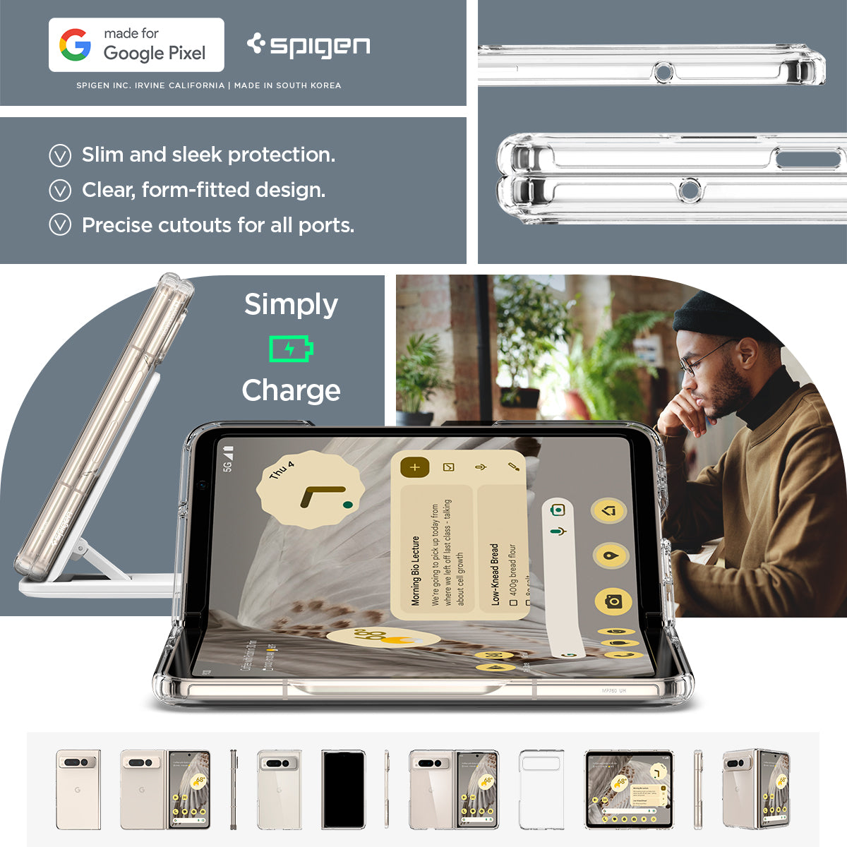 ACS05921 - Pixel Fold Series Case Ultra Hybrid in crystal clear made for google pixel. Slim and sleek protection. Clear form fitted design. Precise cutouts for all ports.
