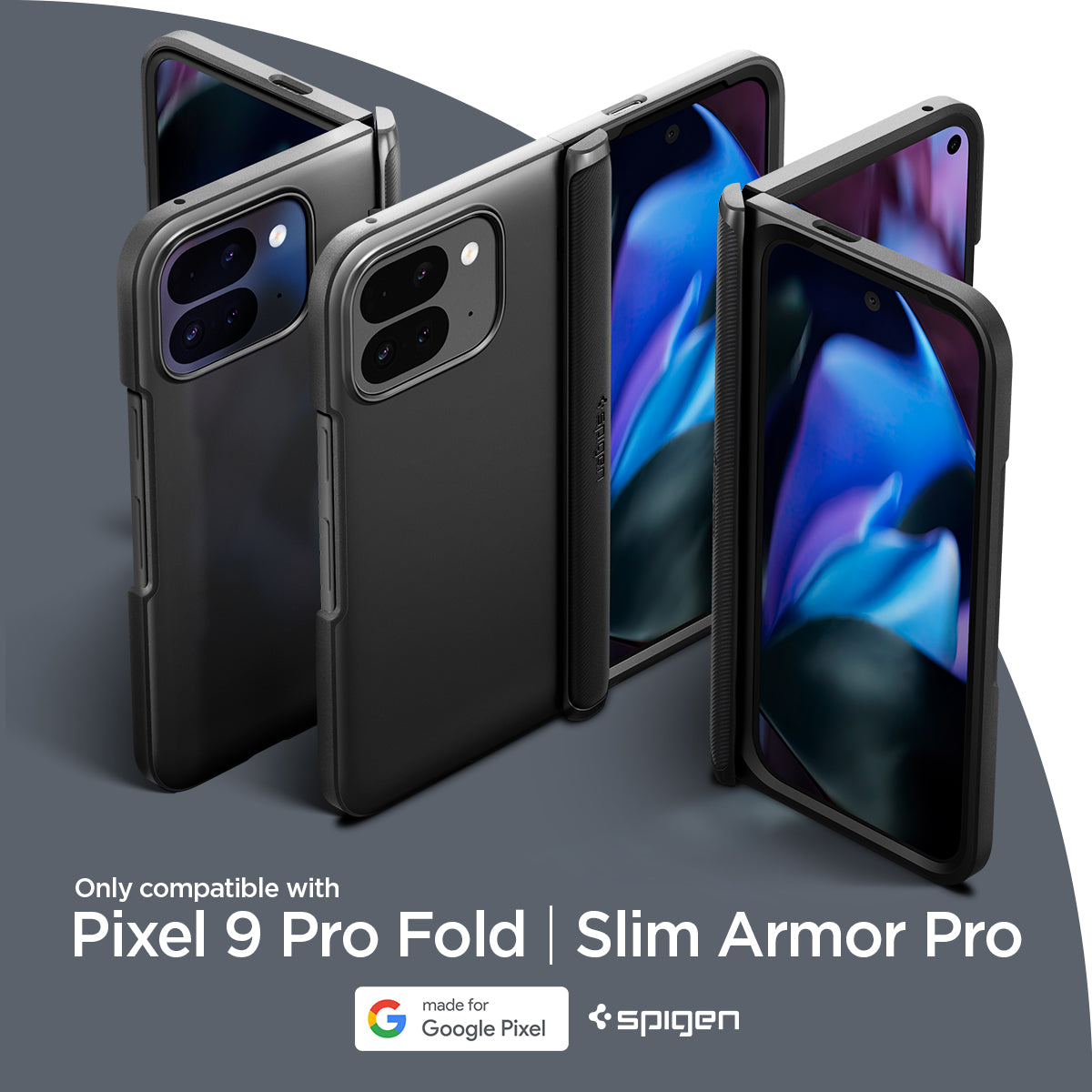 ACS07587 - Pixel Fold 2 Case Slim Armor Pro in Black made for google only compatible with pixel 9 pro fold, slim armor pro.