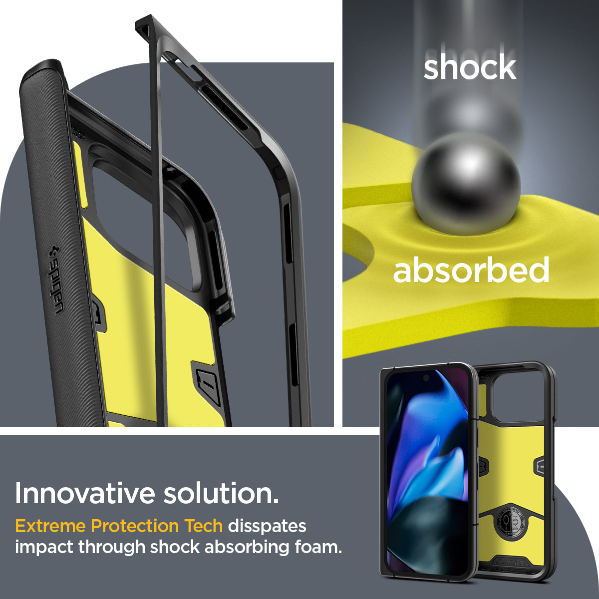 ACS07587 - Pixel Fold 2 Case Slim Armor Pro in Black innovative solution. extreme protection tech disspates impact through shock absorbing foam.