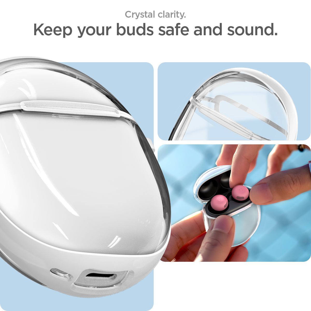 ACS05134 - Pixel Buds Pro 2 Case Ultra Hybrid in Jet White showing the crystal clarity. Keep your buds safe and sound