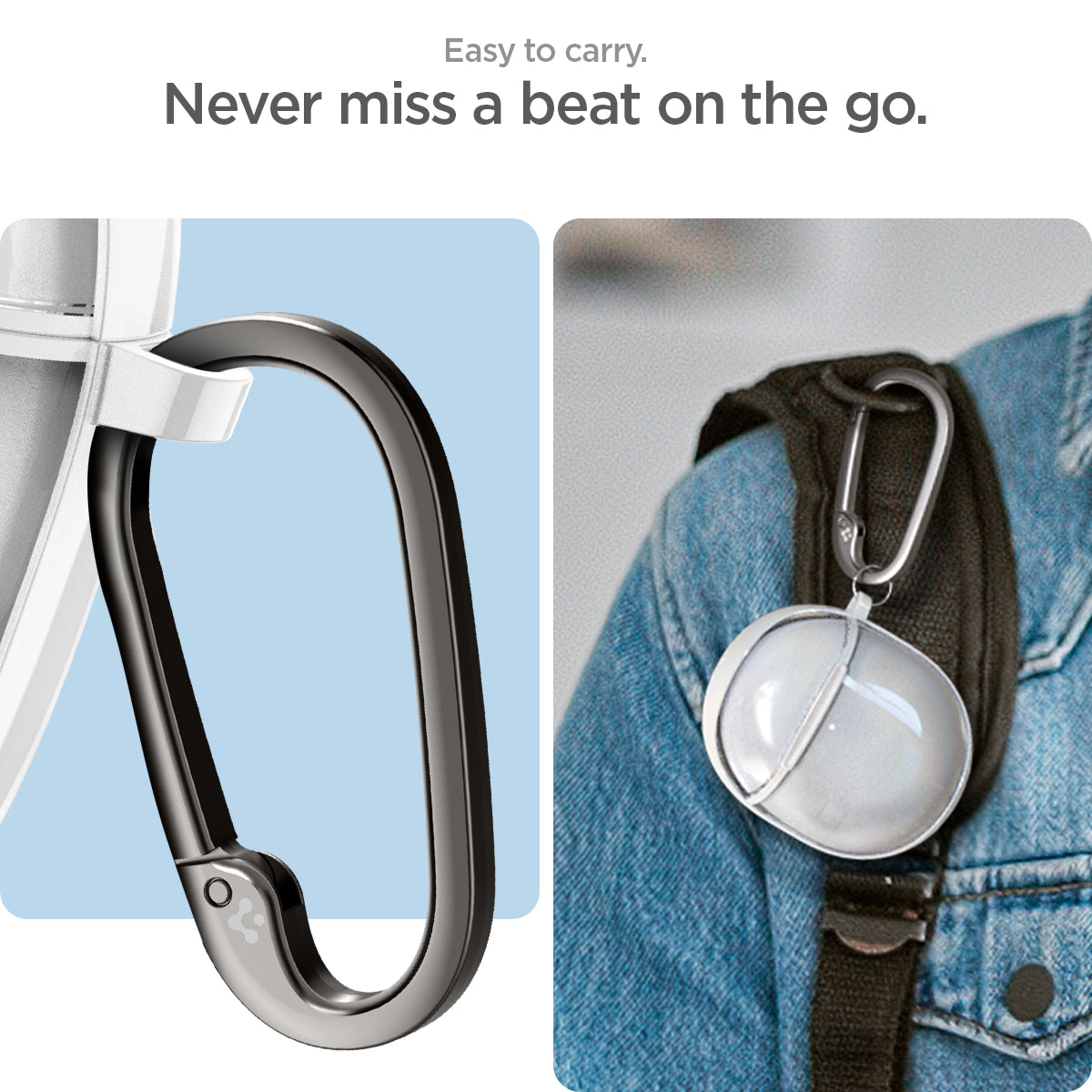 ACS05134 - Pixel Buds Pro 2 Case Ultra Hybrid in Jet White showing the easy to carry. Never miss a beat on the go