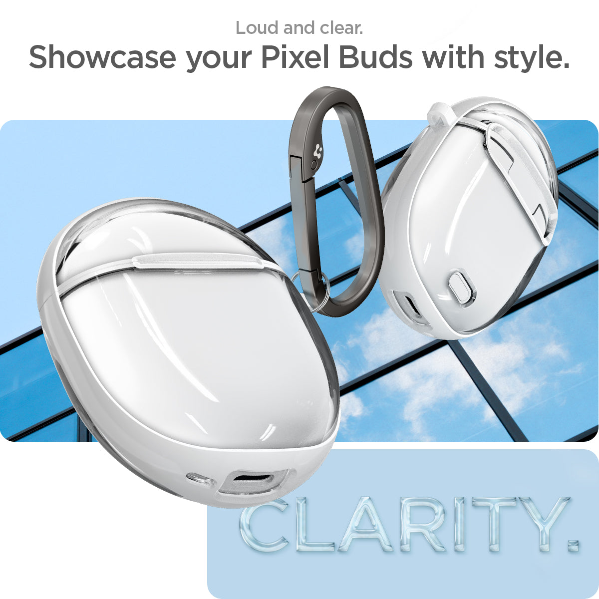 ACS05134 - Pixel Buds Pro 2 Case Ultra Hybrid in Jet White showing your pixel buds with style. Louder and clear