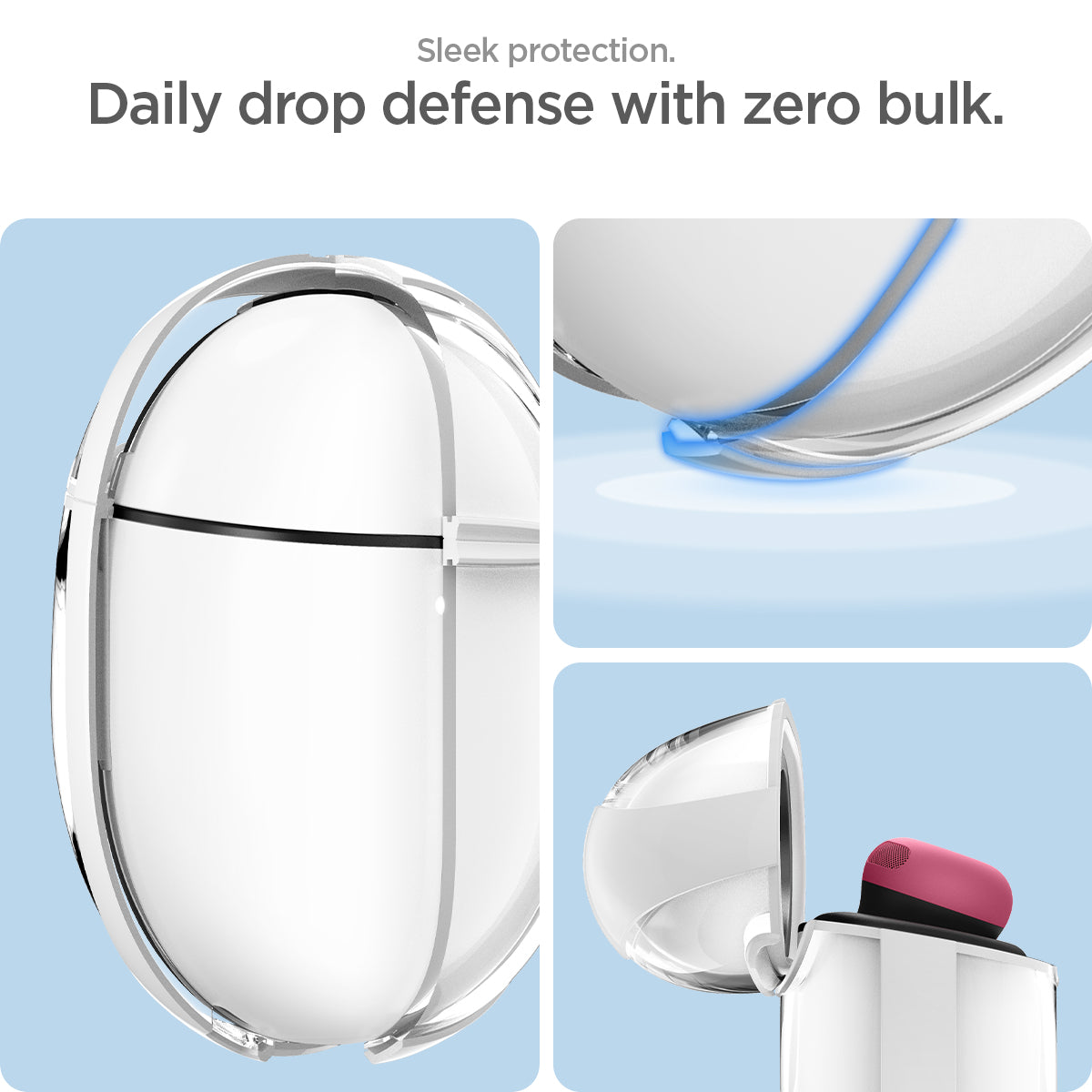 ACS05134 - Pixel Buds Pro 2 Case Ultra Hybrid in Jet White showing the sleek protection. Daily drop defense with zero bulk. Showing different angles