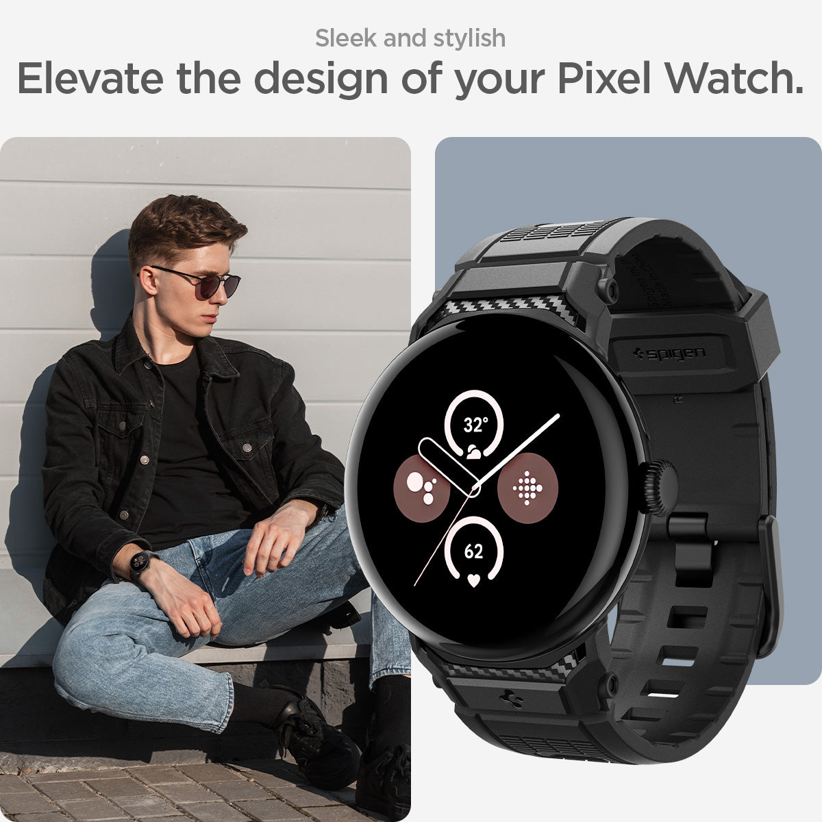 AMP07556 - Pixel Watch 5 (41mm) Rugged Band Matte Black sleek and stylish. elevate the design of your pixel watch.